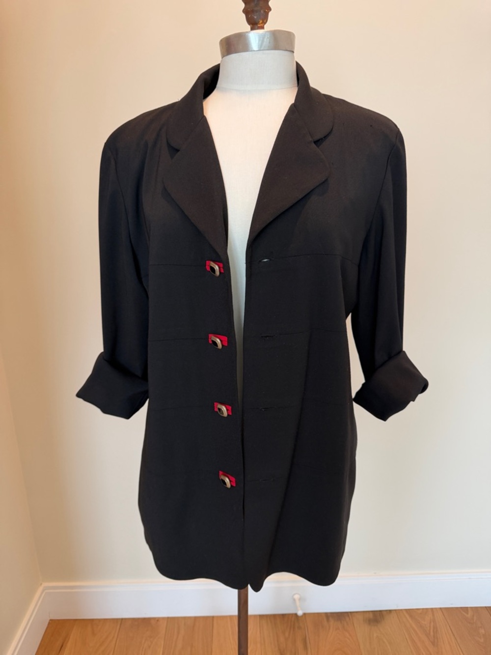 Leslie Fay Vintage Black Blazer with Red Accent Buttons